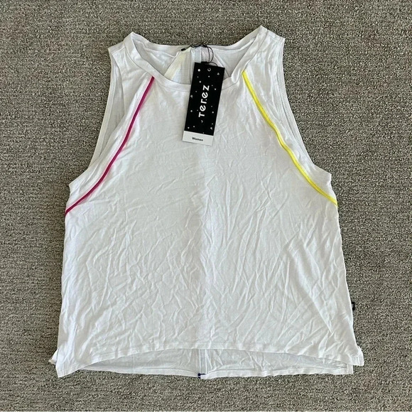 Terez White Neon Trim Tank Top Size Medium - Picture 1 of 6